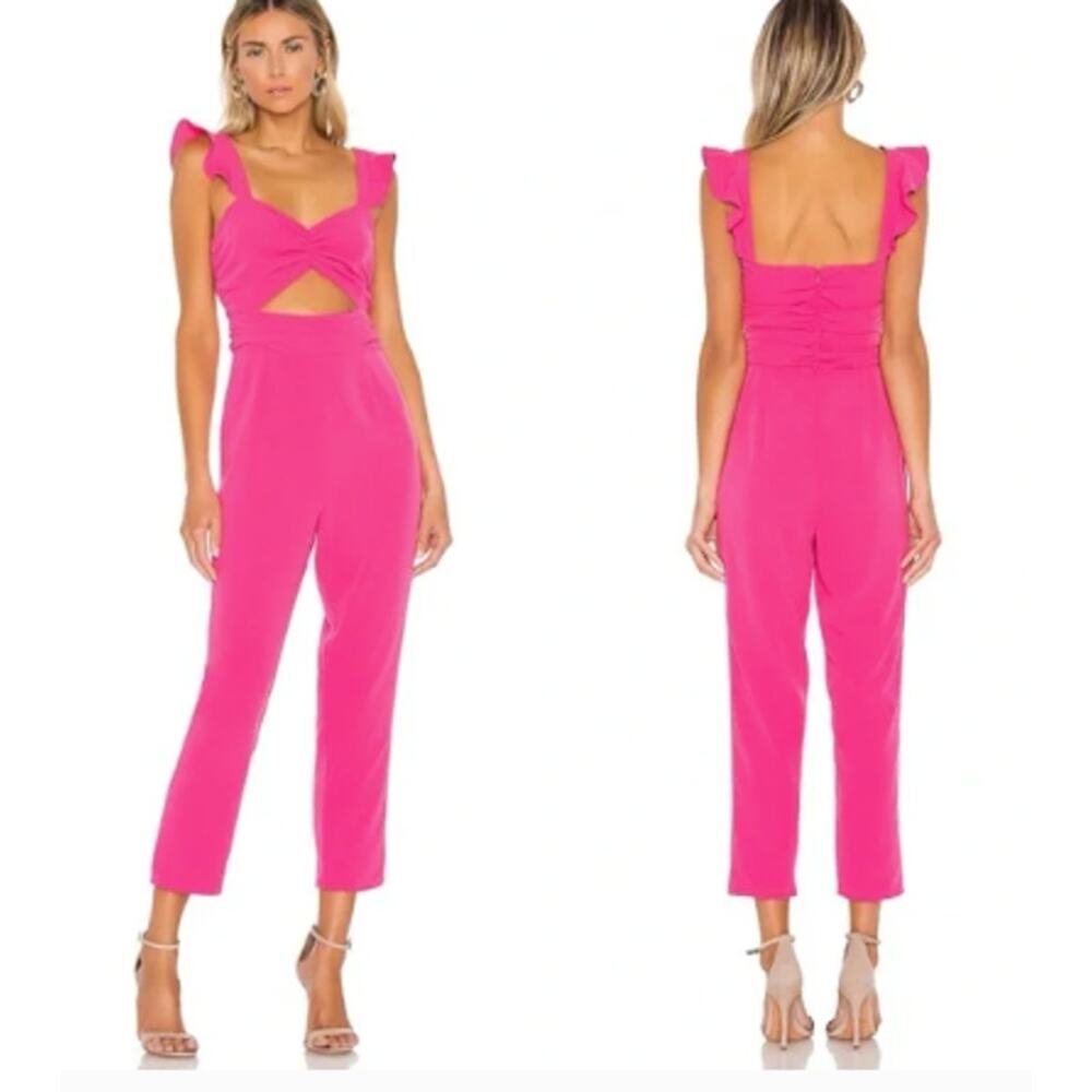 Lovers + Friends Barbie Pink Knox Jumpsuit Cut Out Ruffle Sleeve Women Size XS